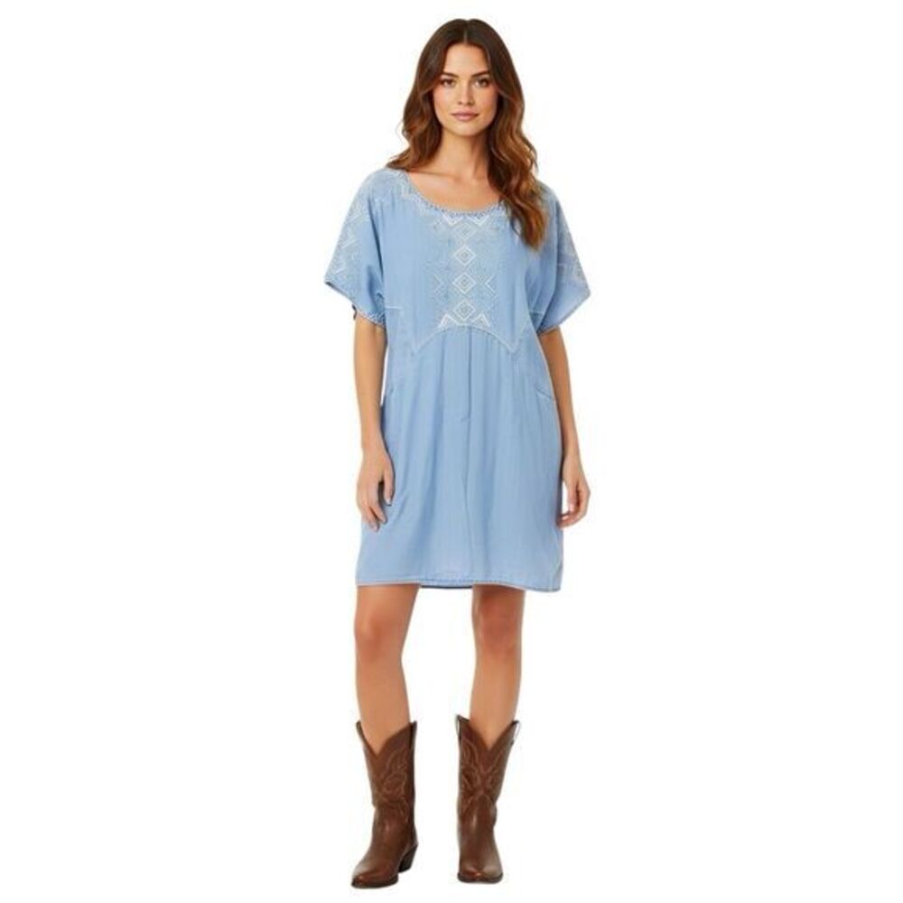 Holding Horses Dress Anthropologie Sz Small Chambray Embroidered Western Rodeo